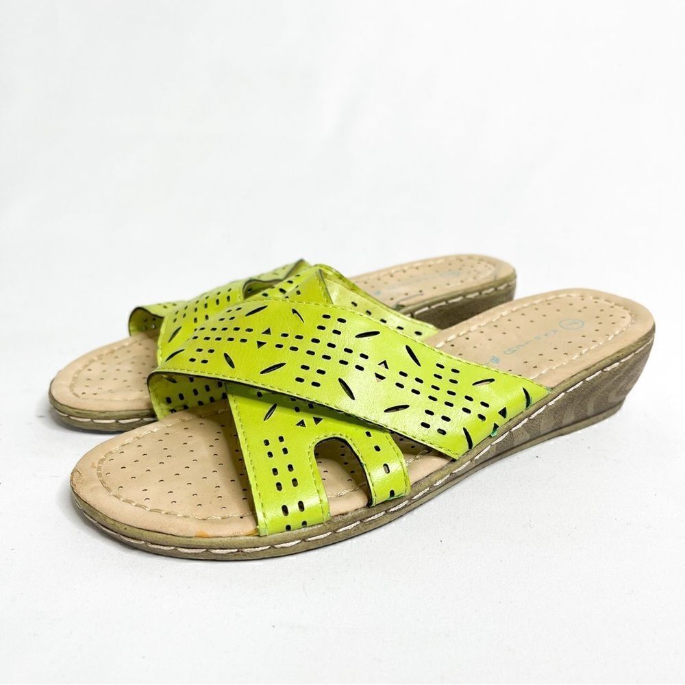 🍋 Ashley Blue • Women’s Mini Wedge Slip On Sandals Size 7